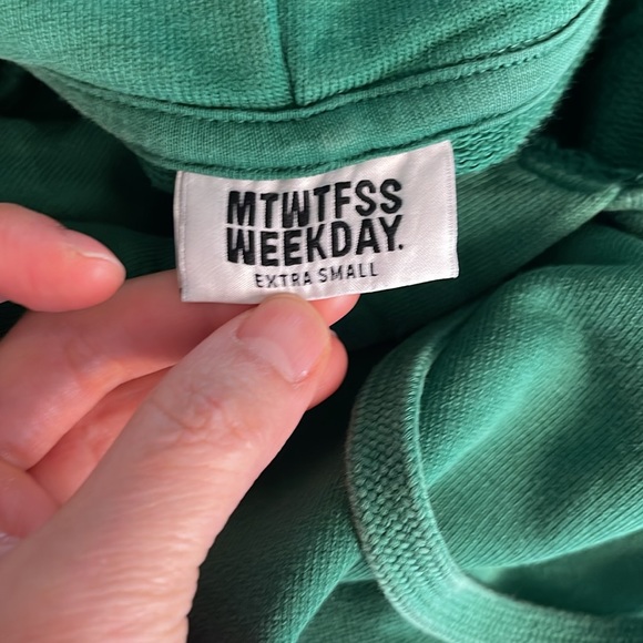 MTWTFSS WEEKDAY green Lynn Hoodie Stripe sweatshirt XS preowned - Picture 6 of 7